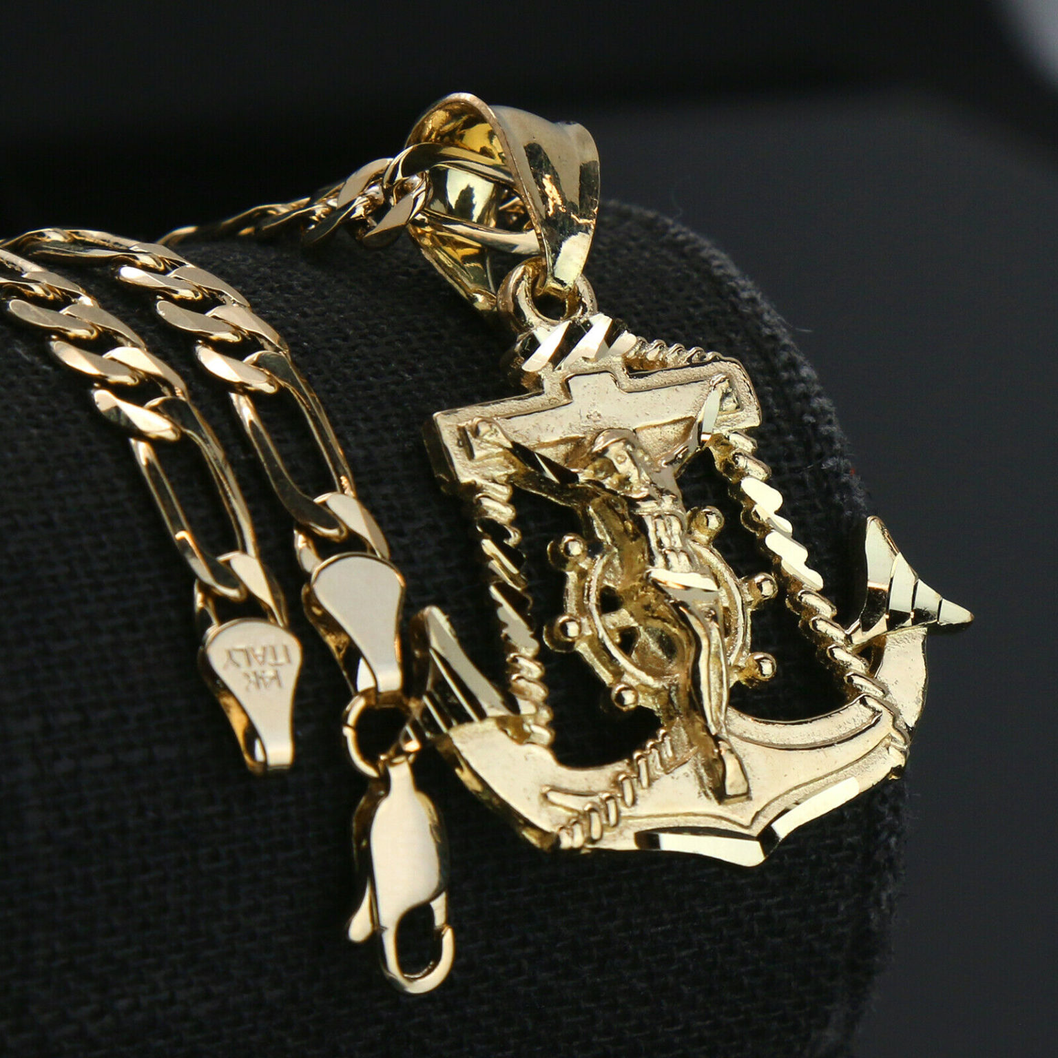 Jesus Anchor Cross Pendant w/18″ Figaro Chain 44Four.Us