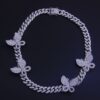 Women's Iced Out Cuban Link Butterfly Choker Necklace
