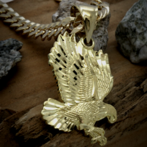 Diamond Cut Patriotic Eagle Charm Pendant Miami Cuban Link Chain Patriot Jewelry