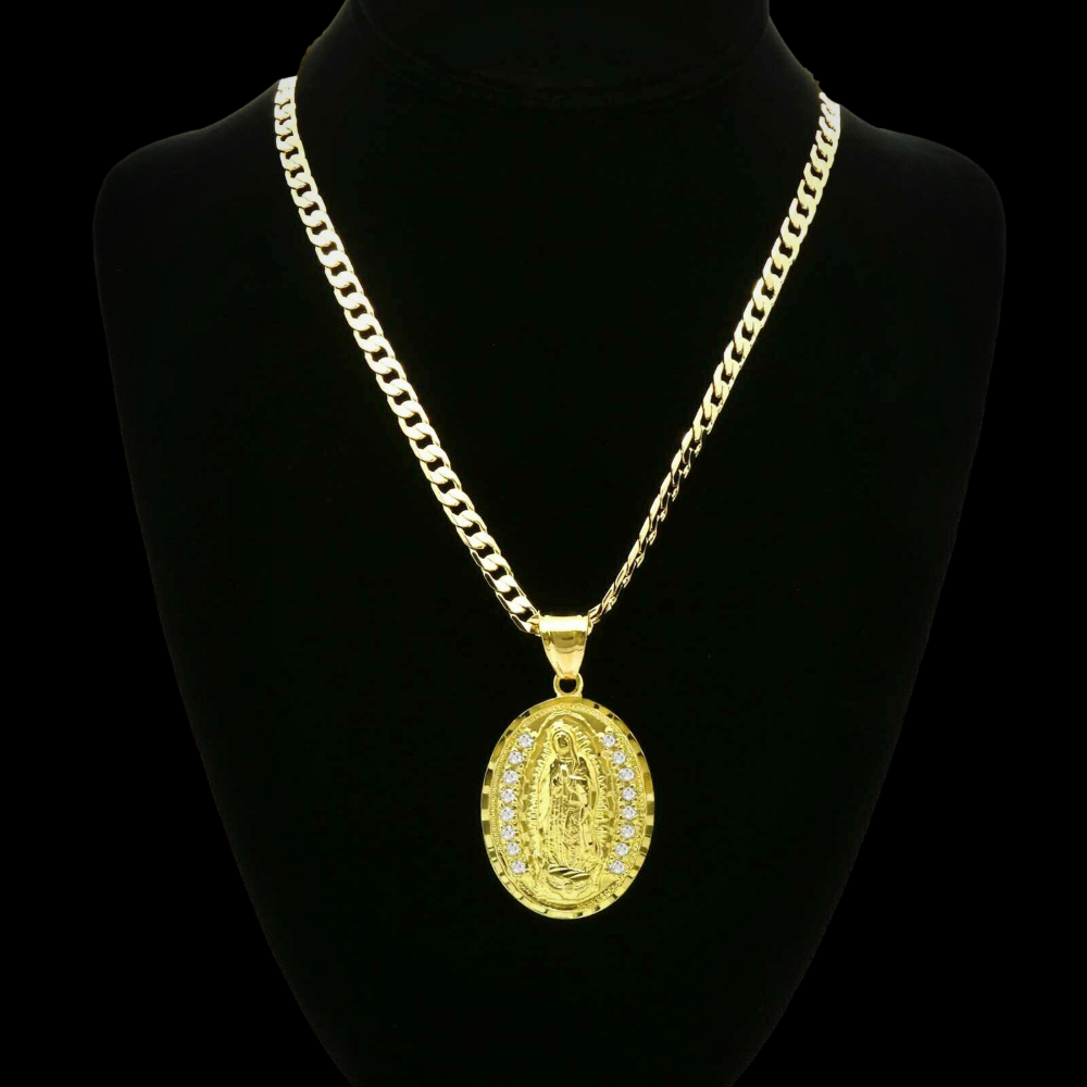 Oval Guadalupe Charm Pendant With Miami Cuban Chain