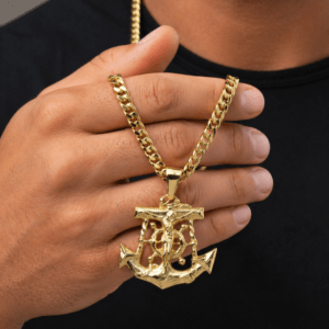 Jesus Christ Anchor Cross Pendant With 6mm 30" Cuban Link Chain