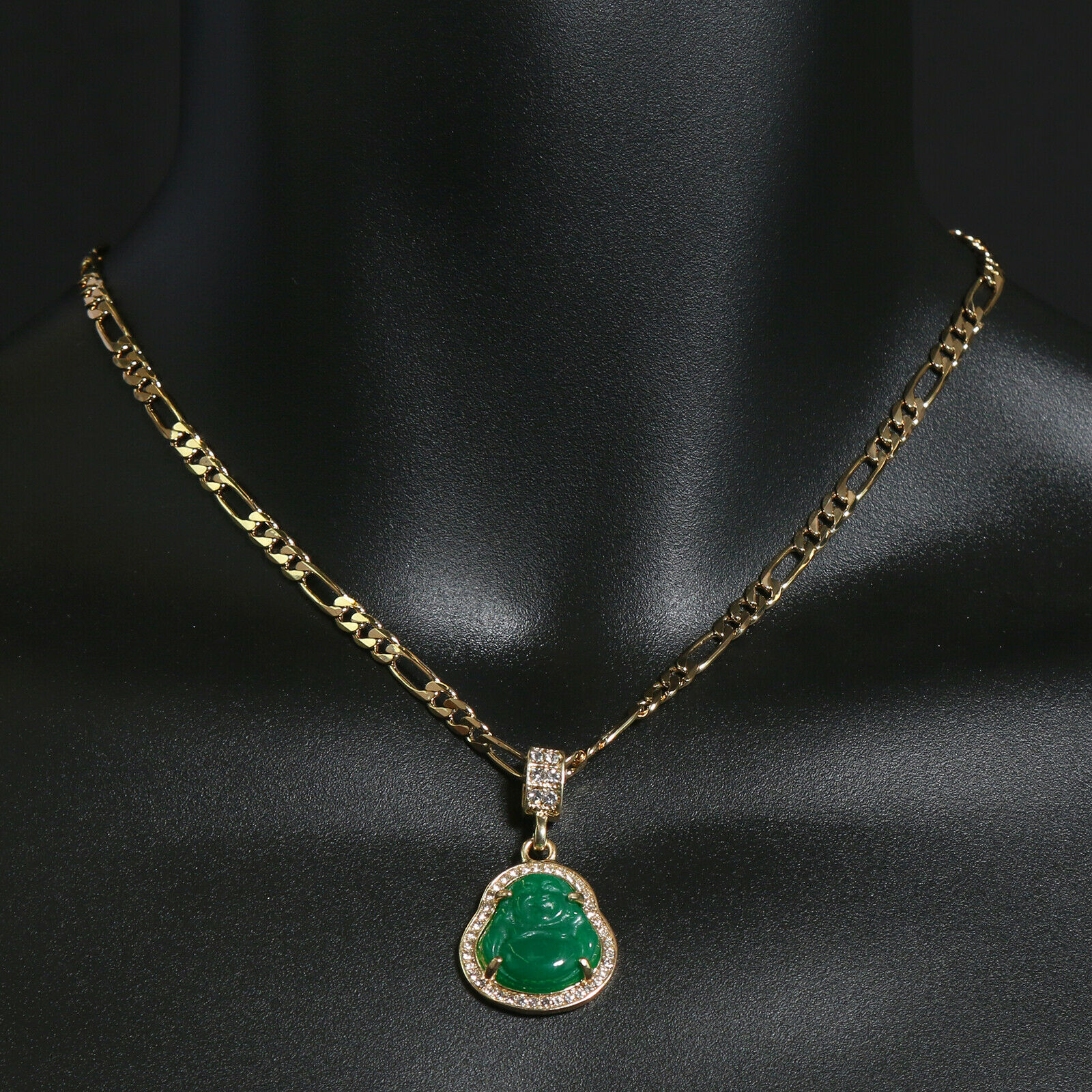 Buddha Money Green Resin Pendant w/18″ Figaro Necklace Choker Chain ...