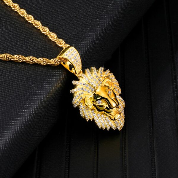 Icy Lion Face Charm Pendant Gold, Silver Color Rope Chain Necklace
