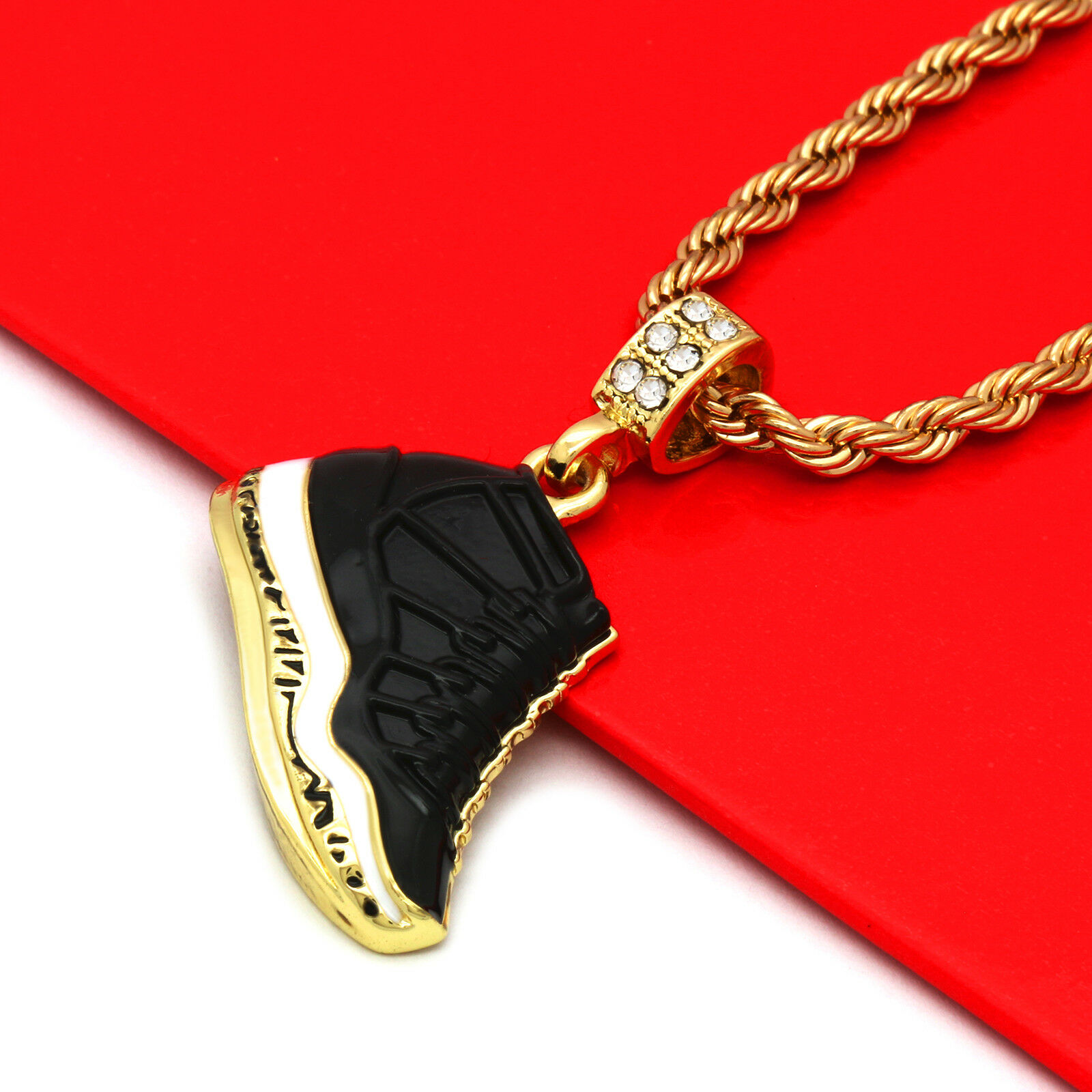 Icy Retro 11 Space Jams Kicks Pendant With 4mm 24″ Rope Chain – 44Four.Us