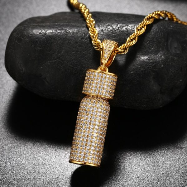 Iced Out AAA+ CZ Stone Micro-Pave Bottle Pendant Gold/Silver With 24" Rope Chain