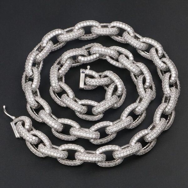 10mm Thick Punk Iced Out AAA+ CZ Stone Silver Plated Link Chain And Bracelet