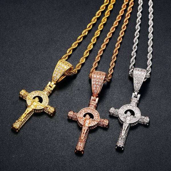 Religious Crucifix Jesus Piece Iced AAA+ CZ Stones w/24" Rope Chain Necklace