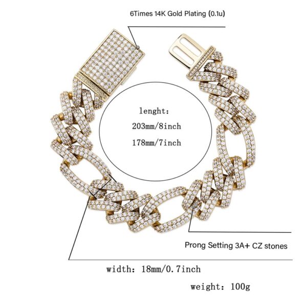 Unisex Square Clasp Iced Out AAA+ CZ Stones Cuban Link Bracelet 18mm 7.5 To 9.5