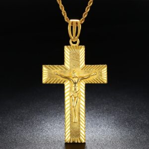Big Religious Jesus Crucifix Cross Pendant With Rope Chain Necklace 20