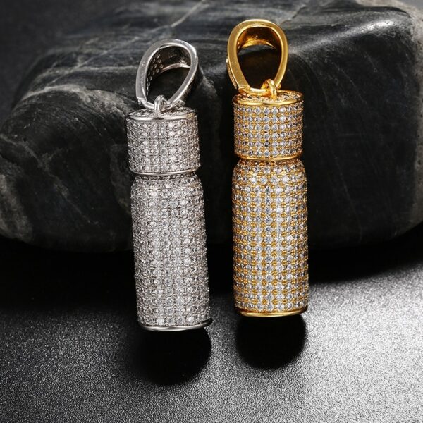 Iced Out AAA+ CZ Stone Micro-Pave Bottle Pendant Gold/Silver With 24" Rope Chain
