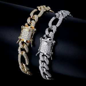Italian Figaro Curb Link Bracelet 10mm AAA+Cz Rocks Unisex Bracelets