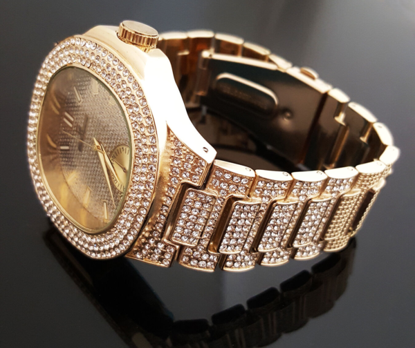 Men's Iced Wristwatch With Icy Rapper Mic Pendant & 30" Box Link Chain