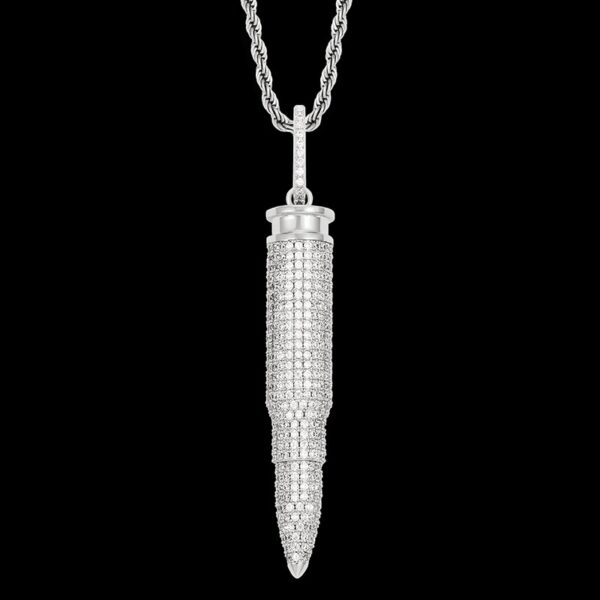 Iced AAA+ CZ AK Bullet Pendant With Cuban Link, Rope Chain, Or Tennis Necklace