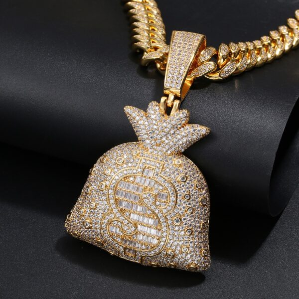 Men's Flashy AAA+ CZ Stones Big Money Bag Pendant W/18"/24" Choker Chain Jewelry