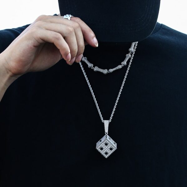 Iced AAA+ CZ Square Dice Pendant Silver/Gold/Rose Cuban Link, Rope, Tennis Chain