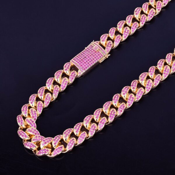20mm Heavy Pink AAA+ CZ Rocks Miami Cuban Link Choker Chain Necklace 16" 18" 20"