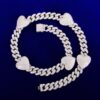10mm Miami Cuban Link Chain Heart Charm AAA+ CZ Stone Necklace Multi Color