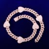 10mm Miami Cuban Link Chain Heart Charm AAA+ CZ Stone Necklace Multi Color