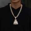 Men's Flashy AAA+ CZ Stones Big Money Bag Pendant W/18"/24" Choker Chain Jewelry
