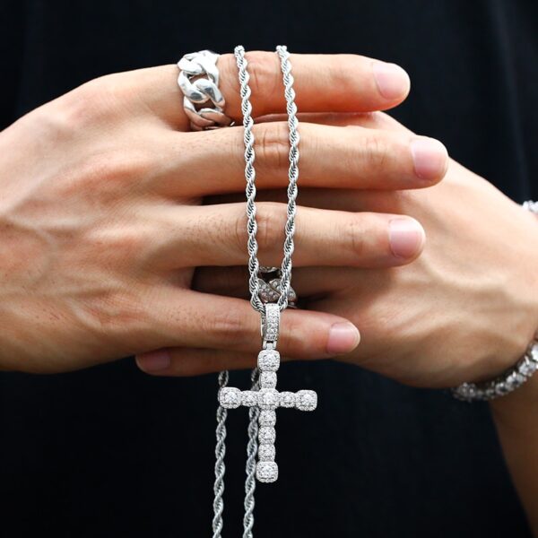AAA+ Iced Zircon Cross Pendant With Rope Chain, Cuban Link, Or Tennis Necklace