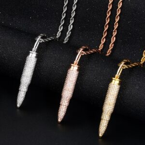 Fashion Jewelry AK-Bullet Pendant With Cuban Chain Or Rope Chain Necklace