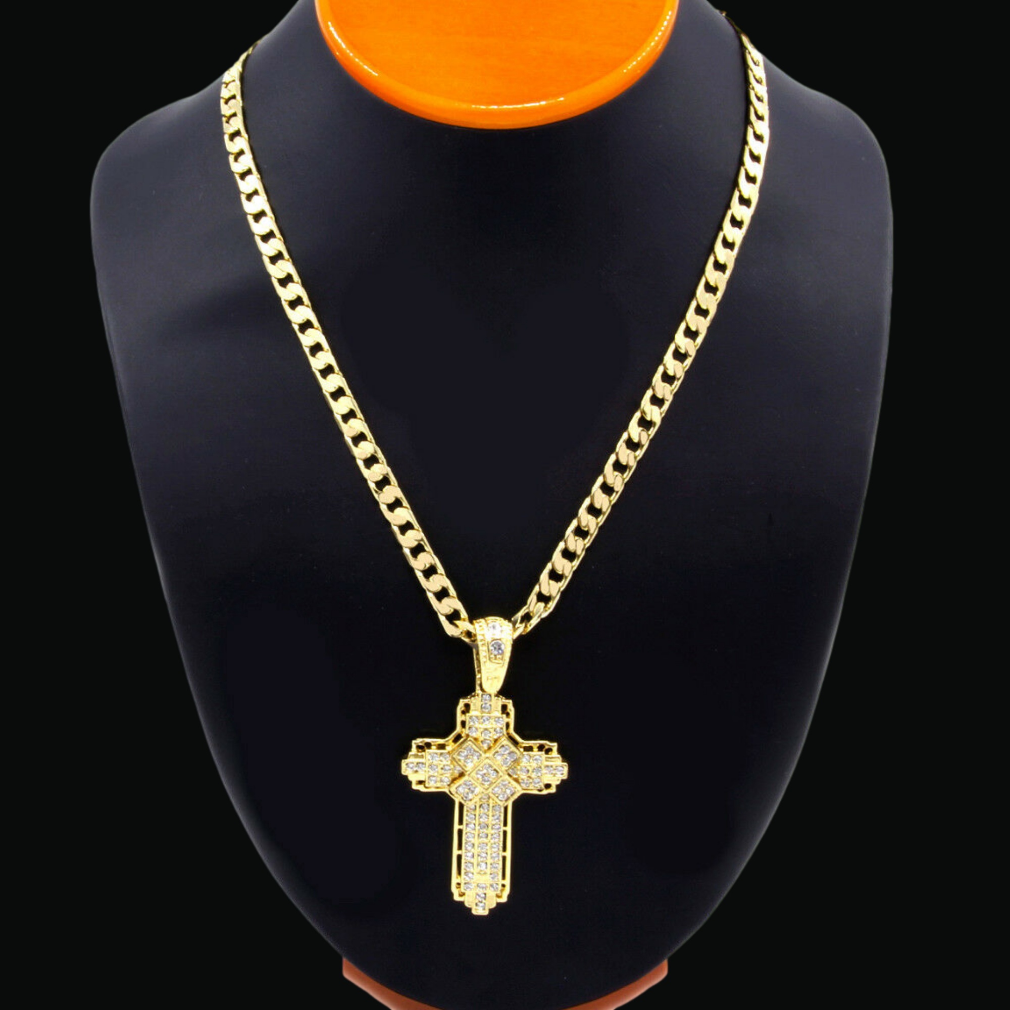 Halo Jesus Christ Cross Crucifix Pendant With Miami Cuban Link