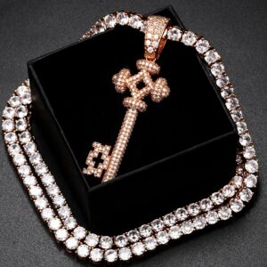 Hollow Key AAA+ CZ Pendant With Cuban Link, Rope Chain, Tennis Necklace