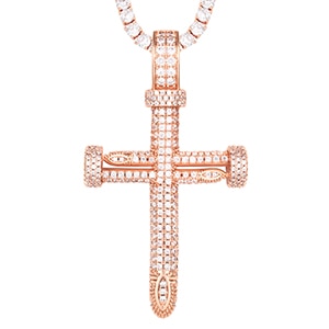 AAA+CZ Stones Stainless Steel Cross Pendant Gold, Rose Gold, Tennis, Rope Chains