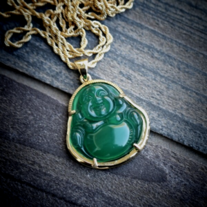 Money Green Jade Buddha Charm With Twisted Rope Chain Necklace