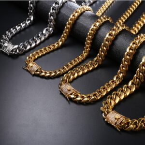 12mm Hot Miami Cuban Link Chain Iced Lab AAA+Cz Buckle 14k 316L Stainless Steel