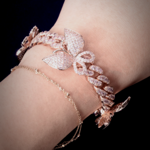 Women's 10mm Pink Miami Cuban Butterfly Charm Bracelet AAA+ Stones Fashion Jewelry