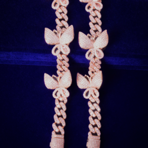 Women's 10mm Pink Miami Cuban Butterfly Charm Bracelet AAA+ Stones Fashion Jewelry
