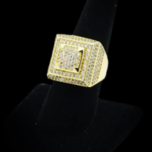 Square 3D Dome Iced AAA+Cz Rocks Hip Hop Fashion Pinky Ring Sizes 7-12