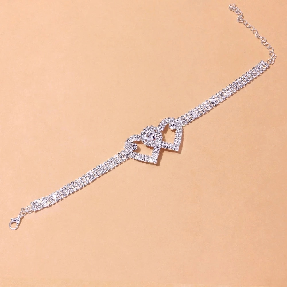 10K Yellow Gold Open Shiny Heart Anklet – 10 Inch Double Rolo Chain – Goldum NYC