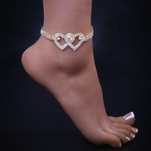 Women's Double Heart 3 Row AAA+ Lab Stone Ankle Tennis Bracelet Size Adjustable Anklets