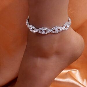 Women's Sexy Tennis Anklets Twisted Design AAA+Lab Simulated Stones