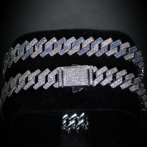 10mm Silver & Blue Twee-Tone Prong Link Bracelet 7-8 inch