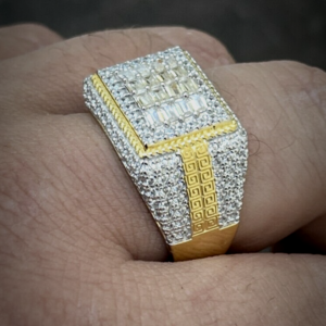 Men's Solid 925 14k Gold Vermeil Iced Baguette Diamond Pinky Ring Size 6-13