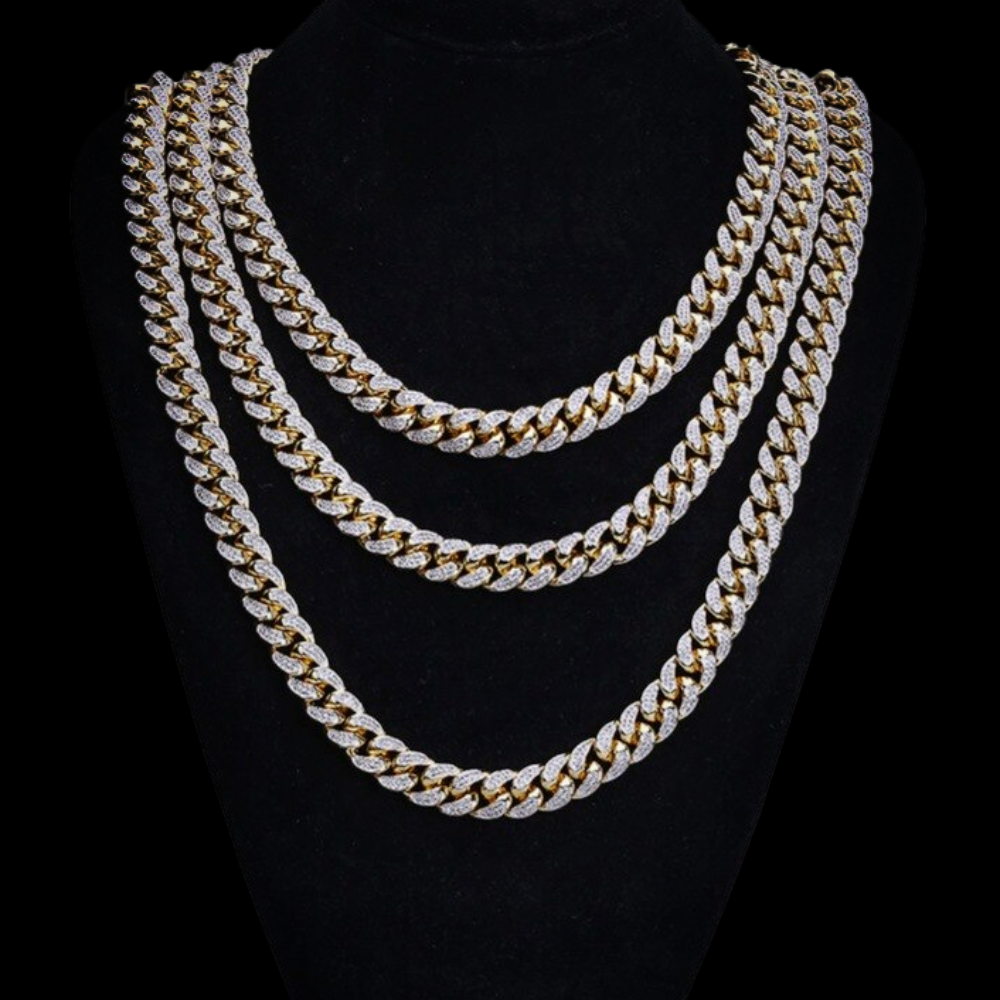 14MM Thick Iced Miami Cuban Link Tricolor Necklace Chokers 18″22 ...
