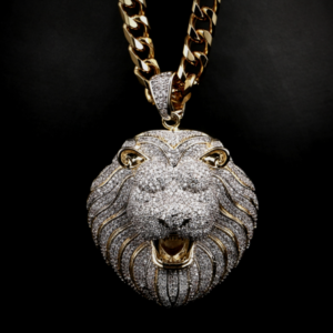 Fully Iced Big Lion Head Pendant With 10MM Thick Miami Cuban Link 18,20,24 inches Long