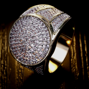 Men's Fully Iced AAA+ Micro Pave Gold Trim Pinky Ring Sizes 7-11