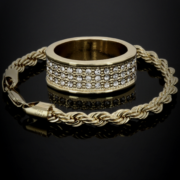 Men’s Italian Twisted Rope Bracelet & Round 3 Line AAA+Cz Pinky Ring ...