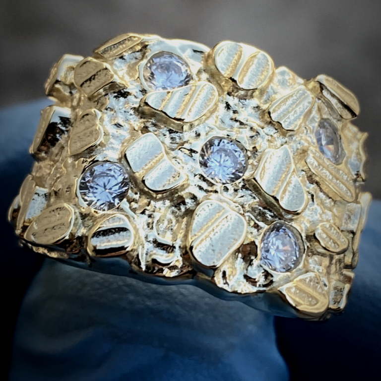 Men’s Nugget Pinky Ring Iced Paved Diamond Cut Sizes 713 Urban Fashion Jewelry