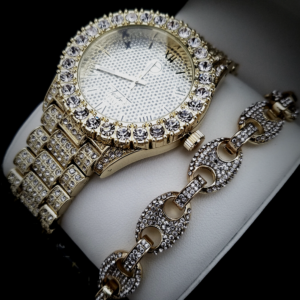 Men's Techno Pave Watch & Gucci Mariner Link Bracelet Jewelry Set