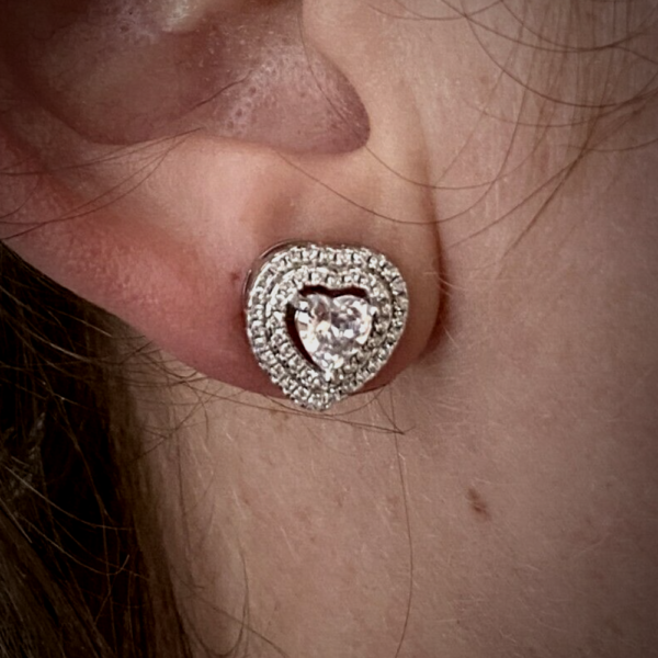 Women's 3.3g Large Heart Shape 2ct VVS Diamond Stud Screw Back Earrings