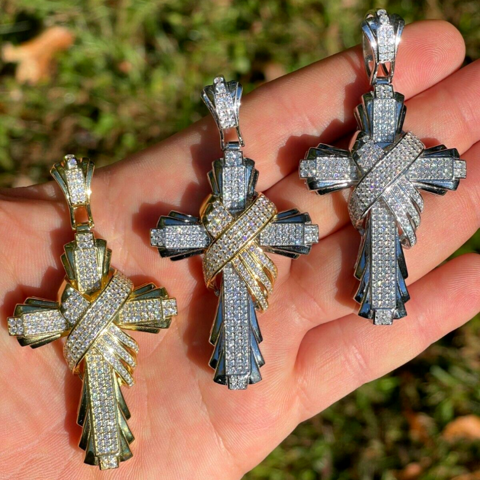 H&J Jewelry Mens Stainless Steel Icy Bling CZ Silver 3D Big Jesus Christ Cross Pendant AIP142