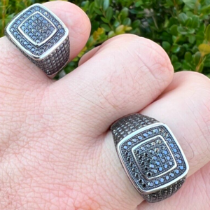 Solid Silver 1.8ct VVS D Color Men's Black Moissanite Ring