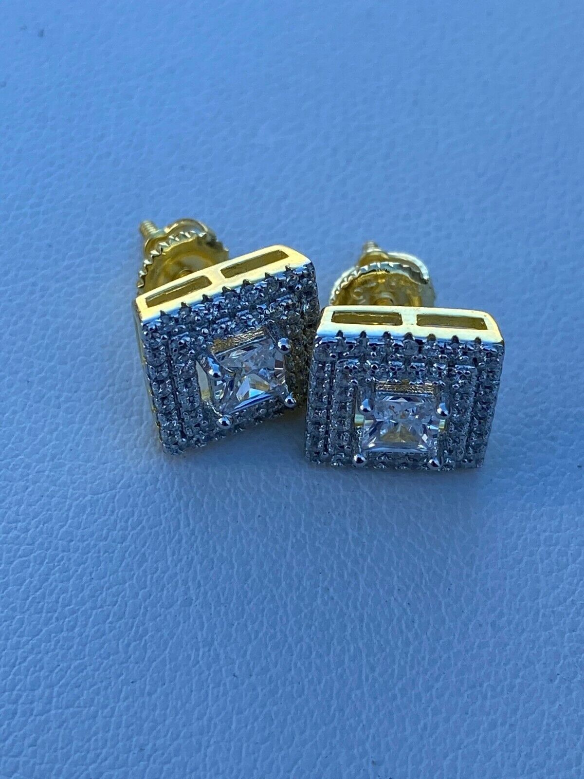 H&J Jewelry Men's 925 Sterling Silver Icy Bling CZ Square Stud Earrings – 10/13mm