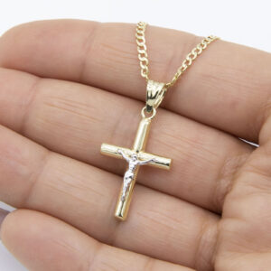 1 1/4" Jesus Crucifix Pendant & Necklace Solid 10k 2-Tone White & Gold