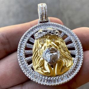 1.5 Round Jesus Pendant – Two-Tone Round Iced Out CZ